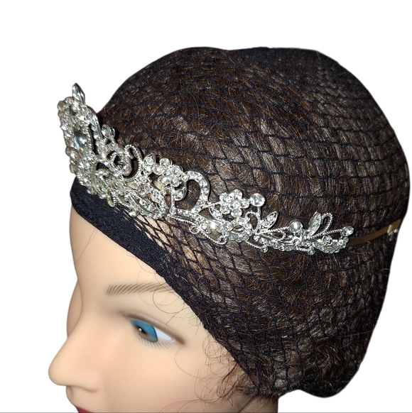 TWO lot Elegant Silver Tiaras with Crystal Accents - DRESS UP Mardi GRAS Royal - Picture 5 of 6